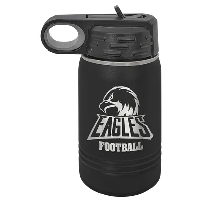 12 oz Water bottle, Black, engraved example
