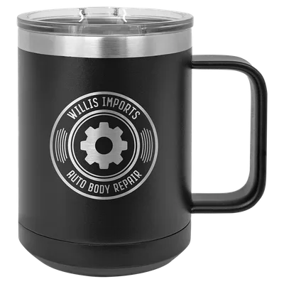 15 oz Mug with handle, Black, engraved example