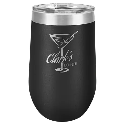 16 oz Stemless wine tumbler, Black, engraved example