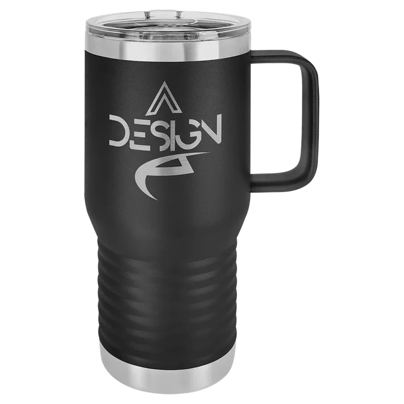 LCM202, 20 oz Travel mug with handle, engraved example