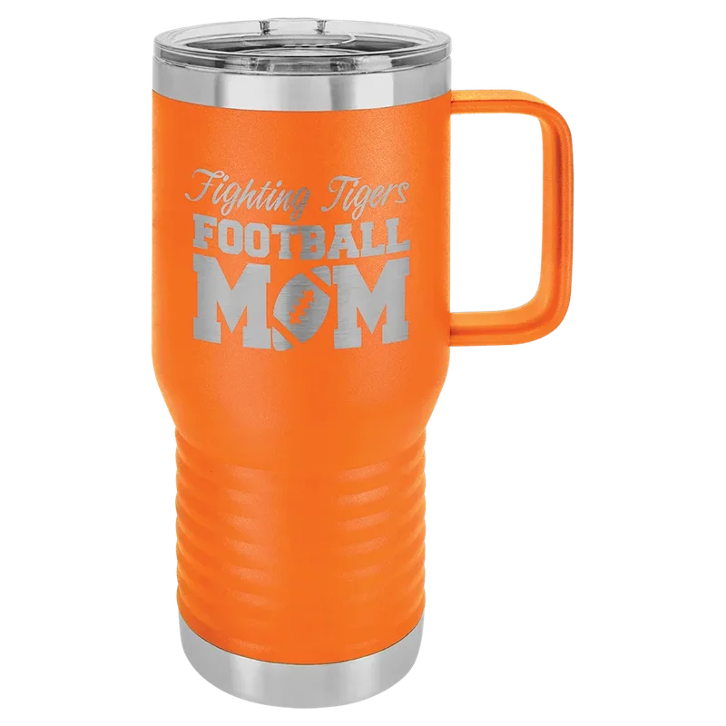 LCM212, 20 oz Travel mug with handle, engraved example