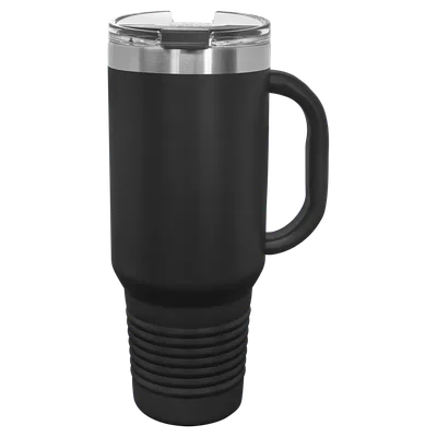 40 oz Travel tumbler with handle, Black, unengraved