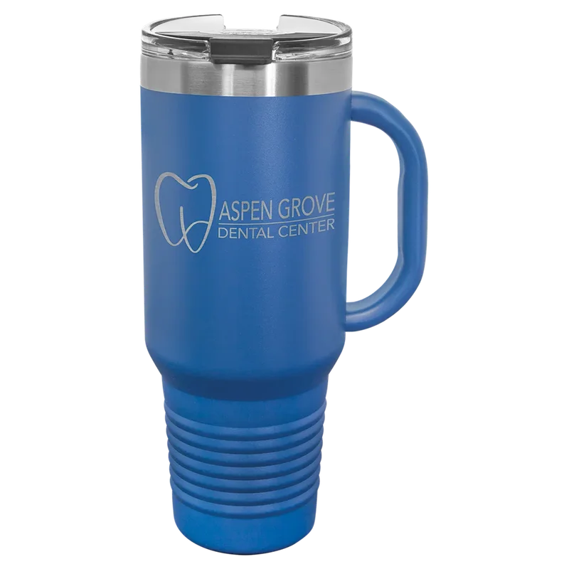 LTM7403, 40 oz Travel tumbler with handle, engraved example