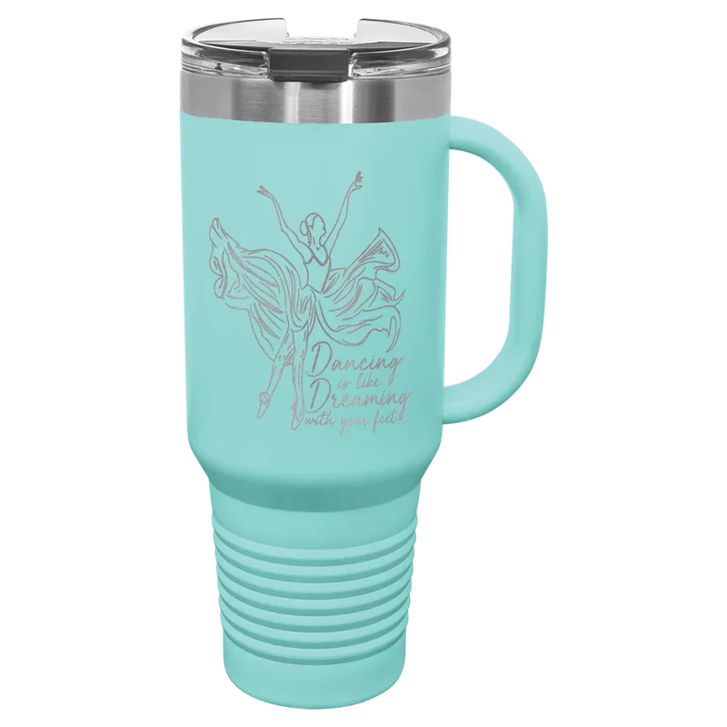 LTM7404, 40 oz Travel tumbler with handle, engraved example