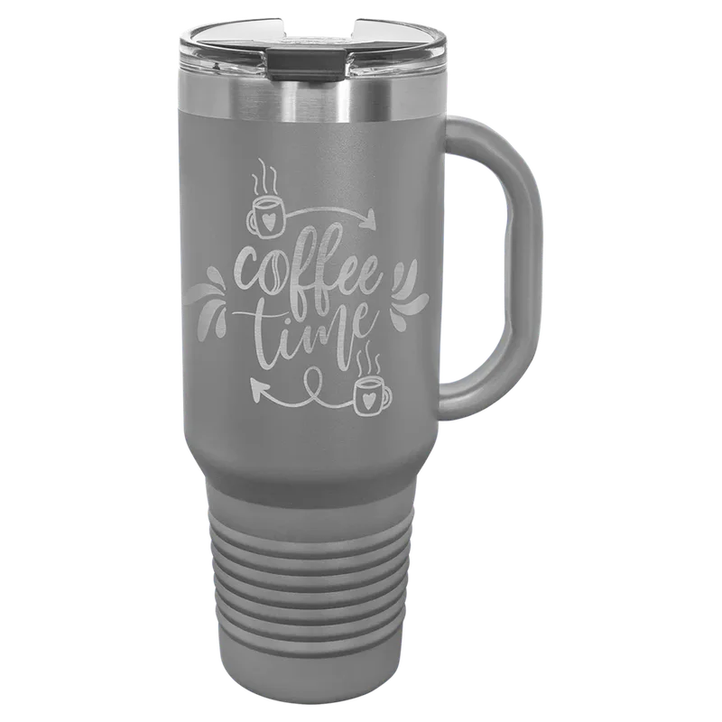 LTM7405, 40 oz Travel tumbler with handle, engraved example