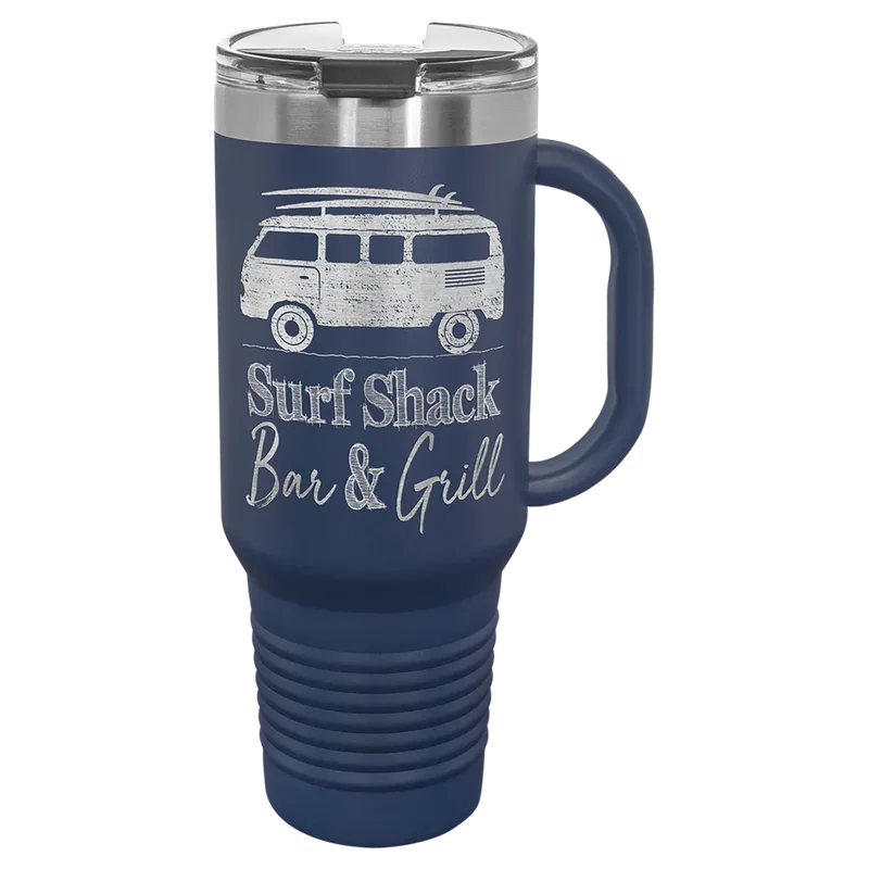 LTM7406, 40 oz Travel tumbler with handle, engraved example