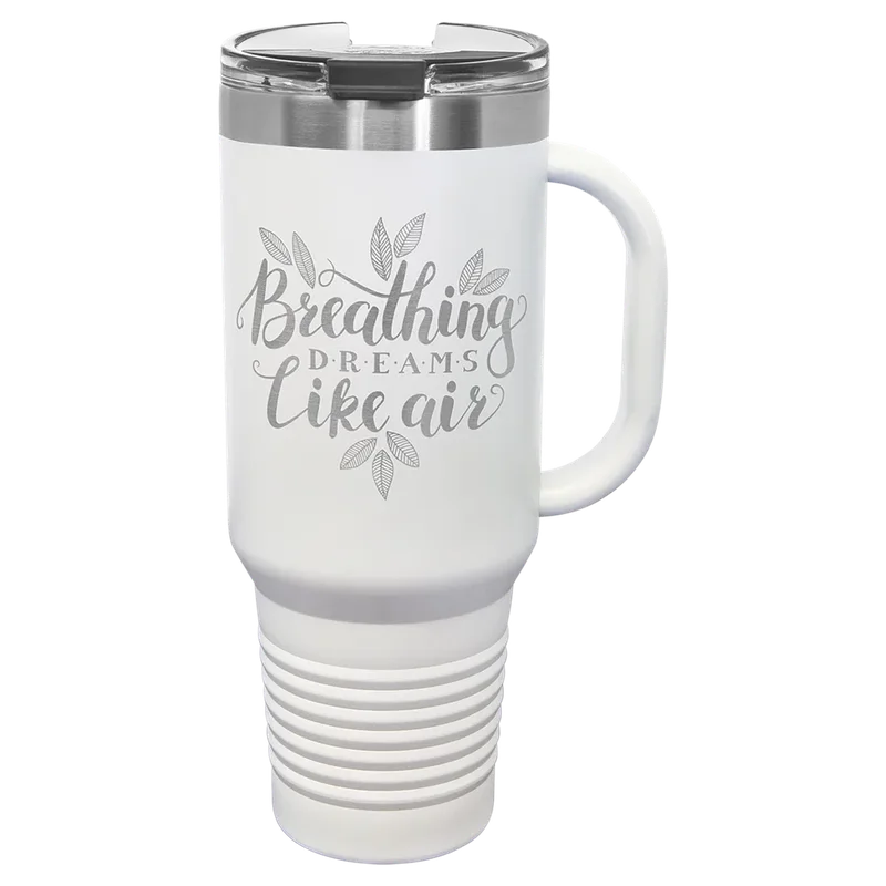 LTM7407, 40 oz Travel tumbler with handle, engraved example