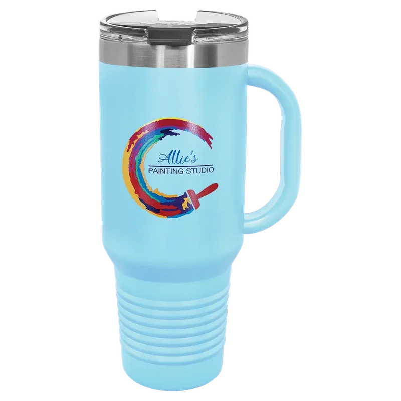 LTM7410, 40 oz Travel tumbler with handle, engraved example
