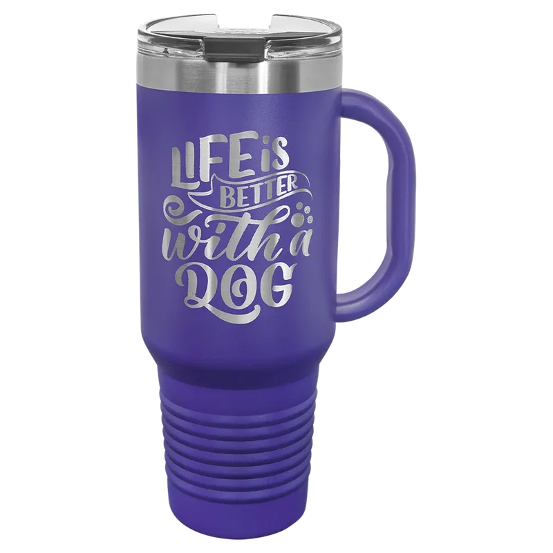 LTM7411, 40 oz Travel tumbler with handle, engraved example