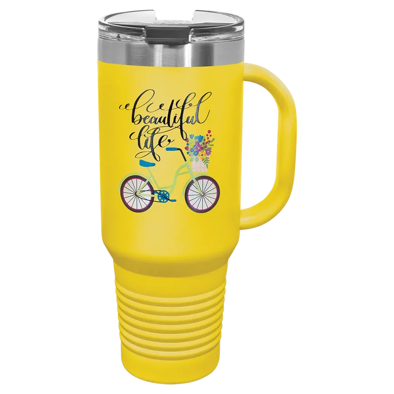 LTM7415, 40 oz Travel tumbler with handle, engraved example