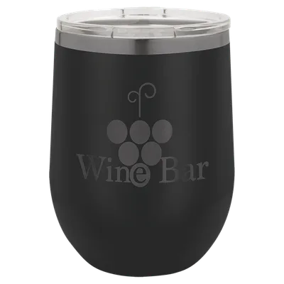 12 oz Stemless wine tumbler, Black, engraved example