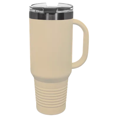 40 oz Travel mug with handle, Warm Sand, unengraved