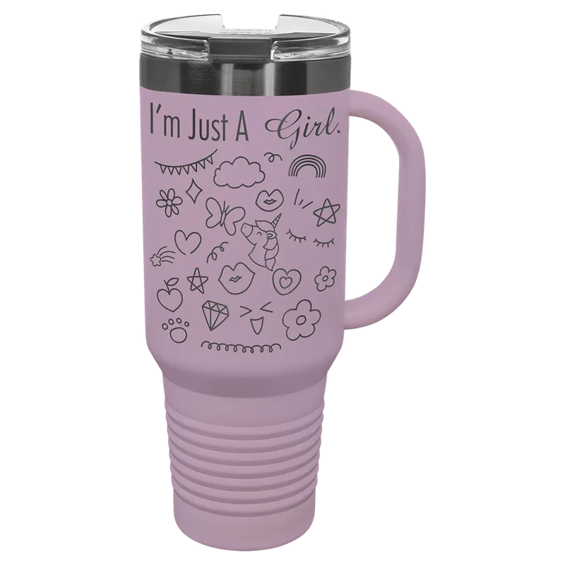 LTM7433, 40 oz Travel mug with handle, engraved example