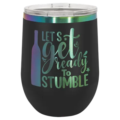 12 oz Stemless wine tumbler, Black, engraved example