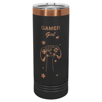 22 oz Skinny tumbler, Black, engraved example