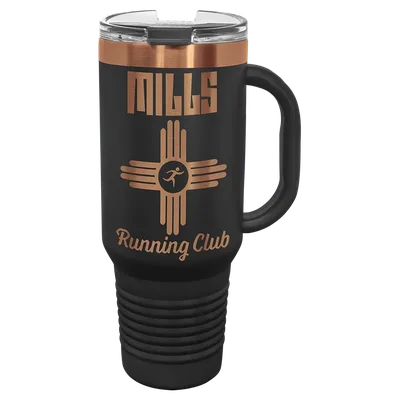 40 oz Travel mug with handle, Black, engraved example