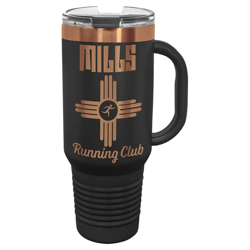LTM7470, 40 oz Travel mug with handle, engraved example