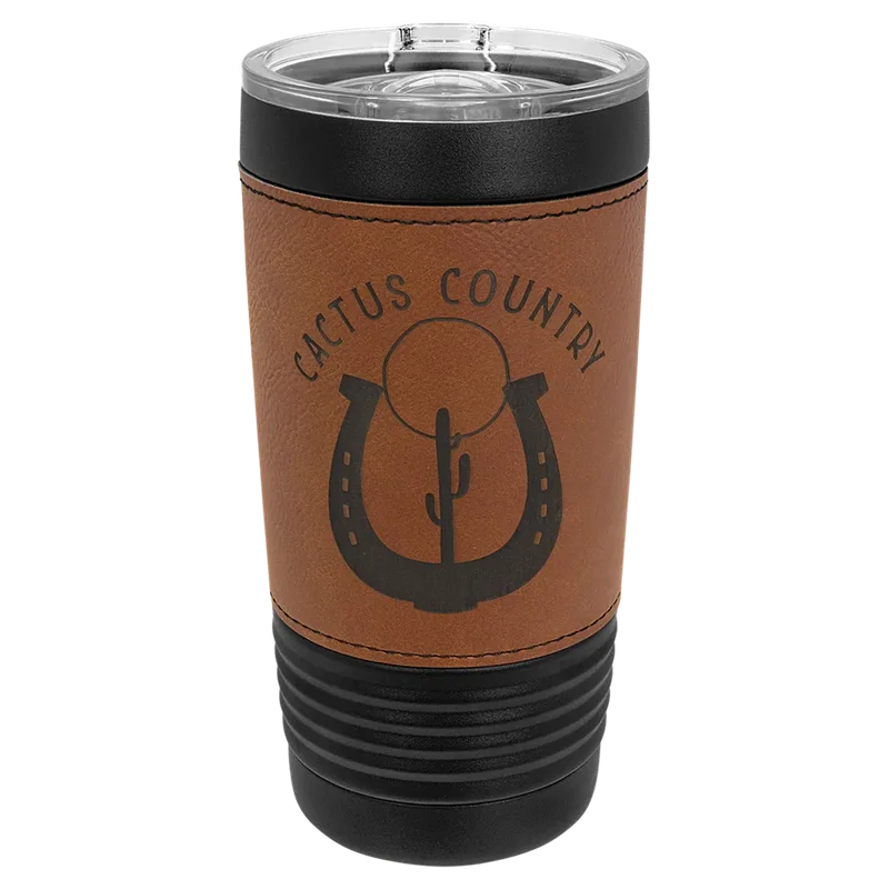 LTM5252, 20 oz Leatherette tumbler, engraved example