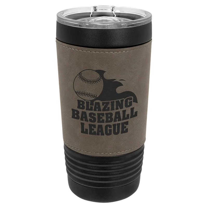 LTM5253, 20 oz Leatherette tumbler, engraved example