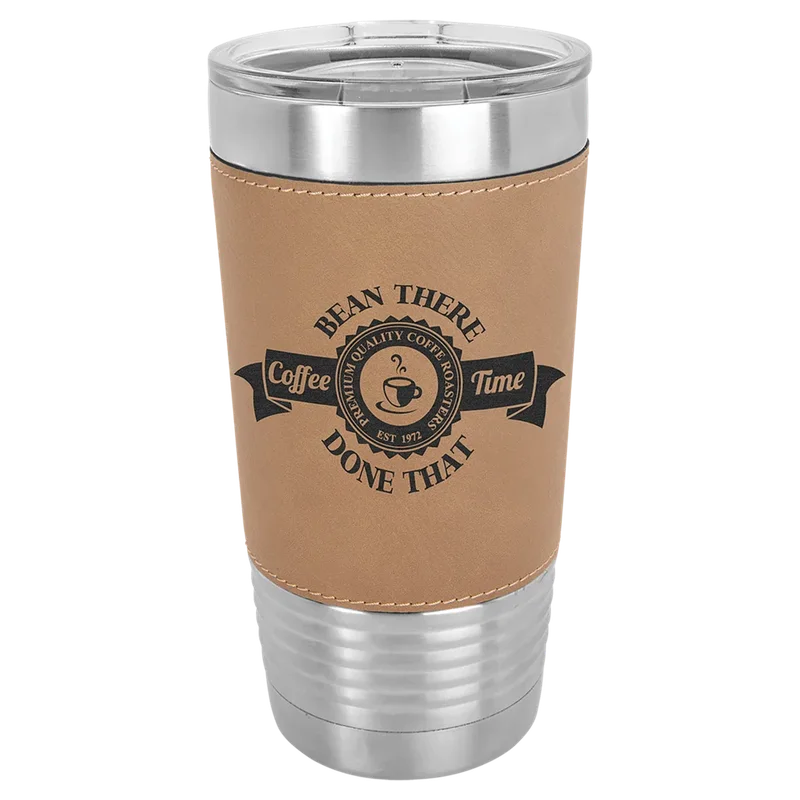 LTM5201, 20 oz Leatherette tumbler, engraved example