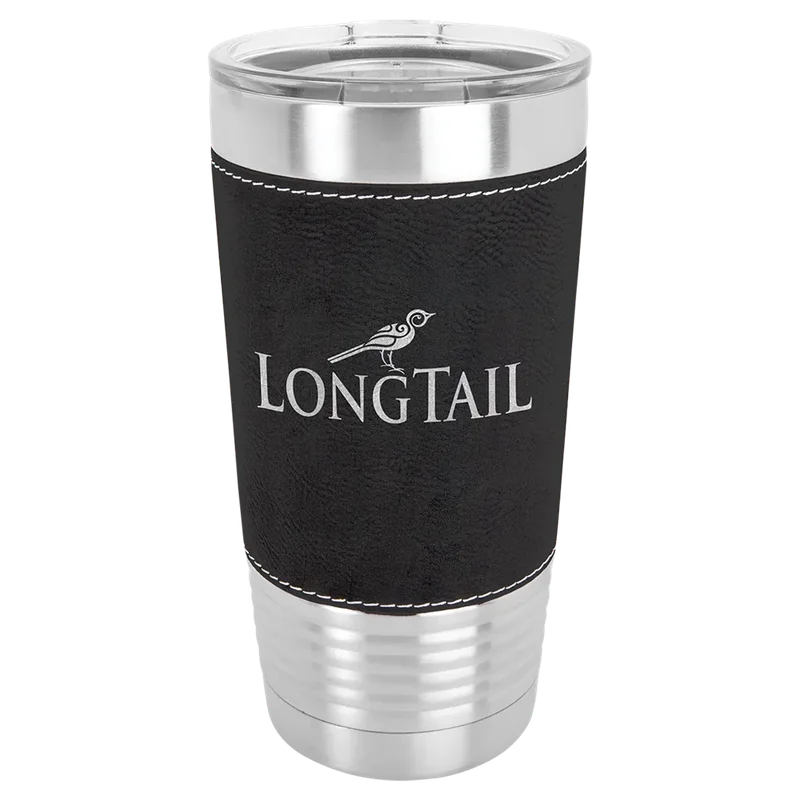 LTM5203, 20 oz Leatherette tumbler, engraved example
