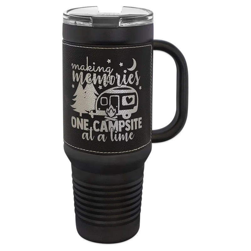 LTM7451, 40 oz Leatherette tumbler with handle, engraved example
