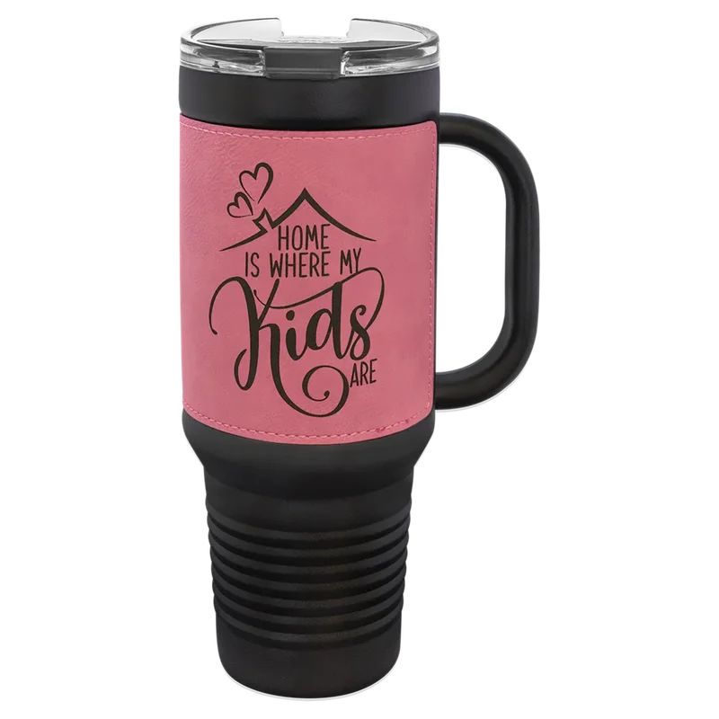 LTM7457, 40 oz Leatherette tumbler with handle, engraved example