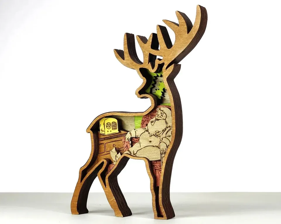 Deer Christmas multi layered wall art
