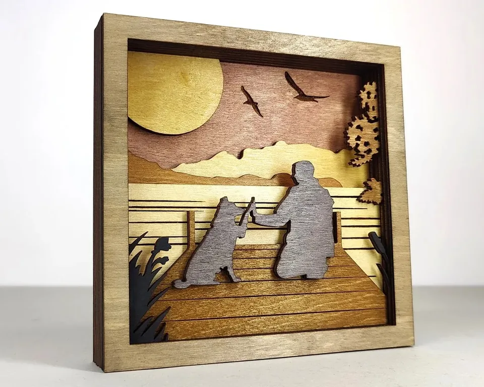 Man Dog Pier multi layered wall art
