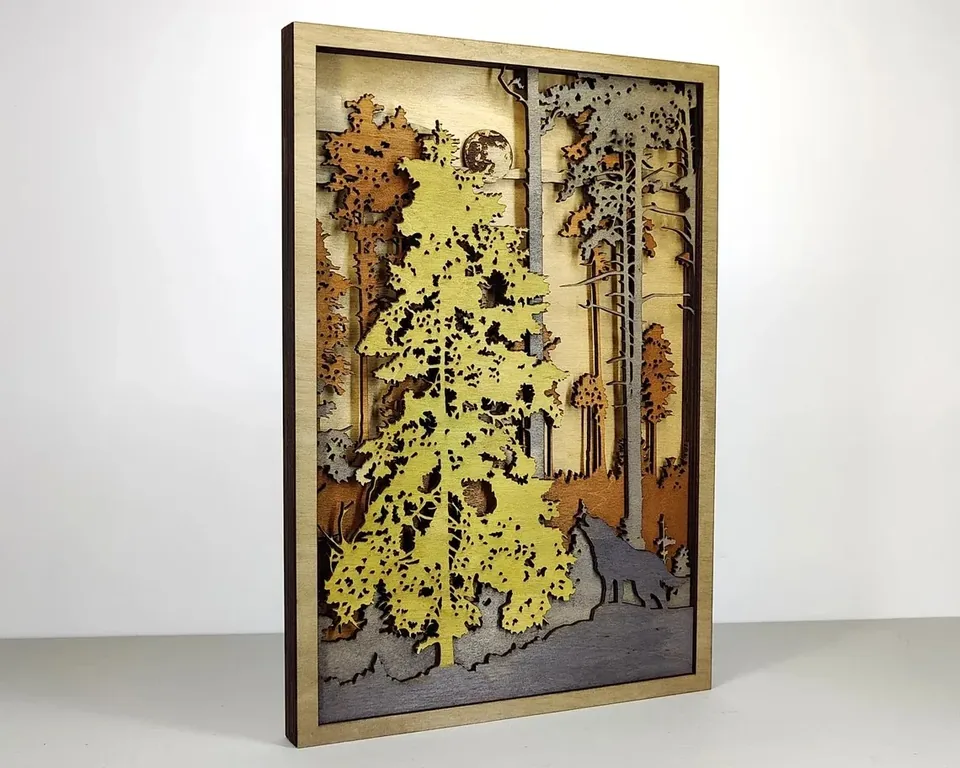 Forest Scene Wolf multi layered wall art