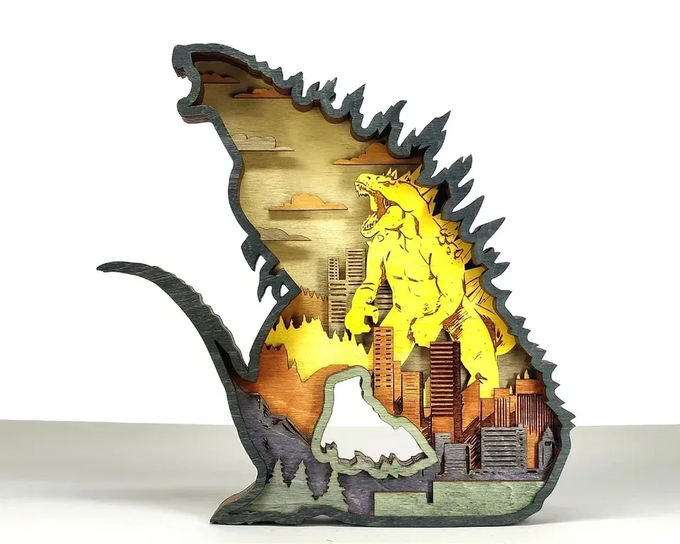 Godzilla multi layered wall art