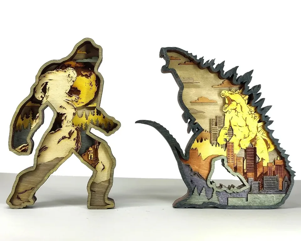 Bigfoot VSgodzilla multi layered wall art