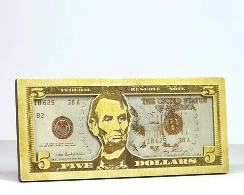Five Dollars layered-art product photo