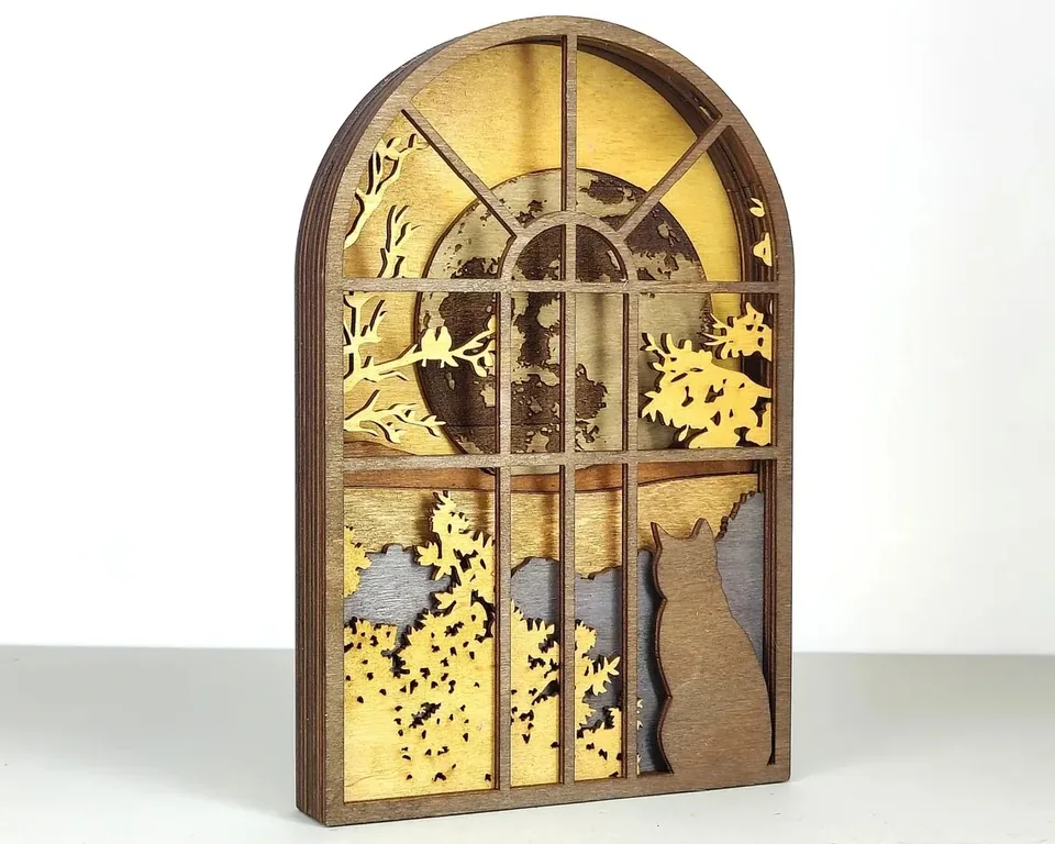 Window Cat multi layered wall art