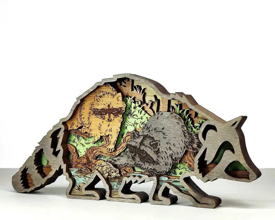 Raccoon multi layered wall art