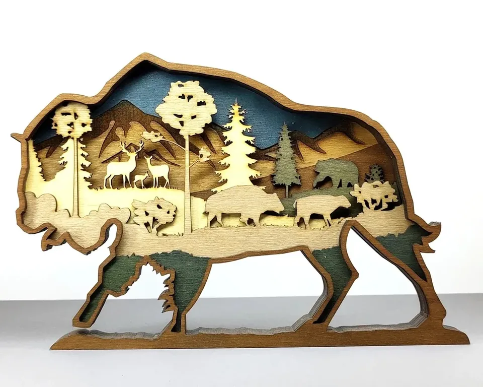 Bison multi layered wall art